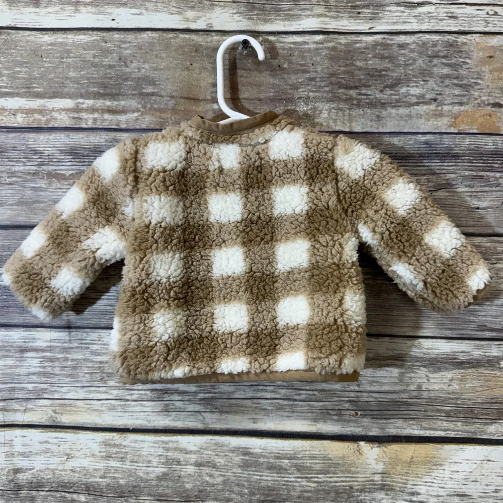 7 For All Mankind Baby Jacket 0-3‎ Months Sherpa Fleece Plaid Zip Jacket